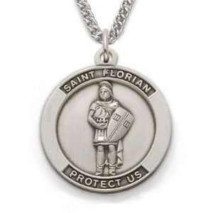  Round St. Florian, Patron of Fire Fighters Medal on 24 Chain Jewelry