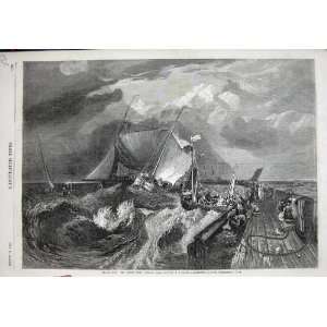   1857 Fine Art Calais Pier France Packet Boat Sailing