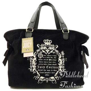 Juicy Couture Ms Daydreamer Black Velour FAIRYTALE Logo Crest Tote Bag 
