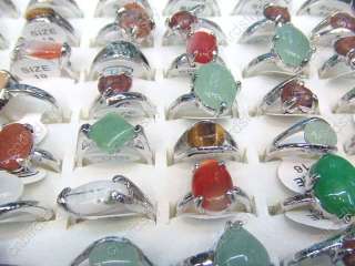 wholesale bulk lots 50 natural stone silver tone Rings  