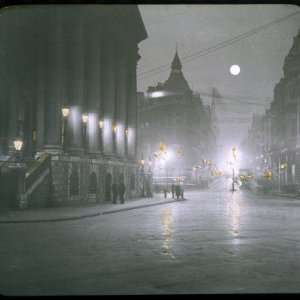  A Street Scene of Mansion House at Night with a Full Moon 