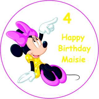 VARIOUS MINNIE MOUSE / PERSONALISED ROUND EDIBLE ICING SHEET CAKE 