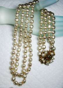   Original by Robert Double Strand of Baroque Pearl Rose Clasp Necklace