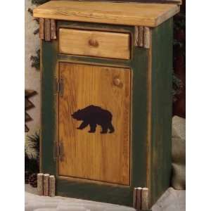  Black Bear 1 Drawer Rustic Wood Night Stand / End Table 
