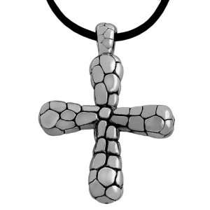   Silver Electroform Textured Puffed Cross Necklace (18 Inch) Jewelry
