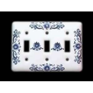  Switchplates, Delft Blue Porcelain Triple Switchplate 