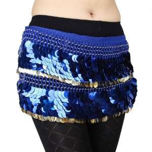   Paillettes Belly Dance Hip Scarf, Shining Scale Style  royal blue