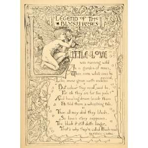 1894 Print Beatrice Crane Blush Rose Legend Cupid Love 