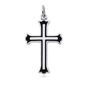  Sterling Silver With Black Enamel Cross Necklace: Jewelry