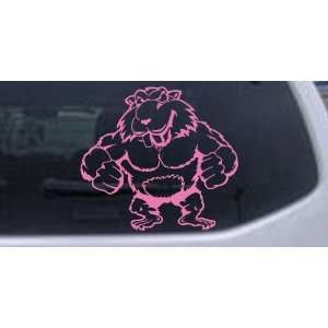 Muscular Beaver Animals Car Window Wall Laptop Decal Sticker    Pink 