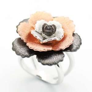  Nickel Free Three Toned Matte Finished Luxury Flower Ring For Women 