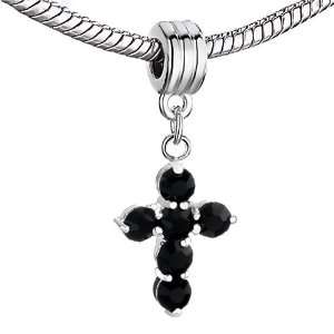  Cross Black Crystal Dangle Silver Beads Fits Pandora Charm 