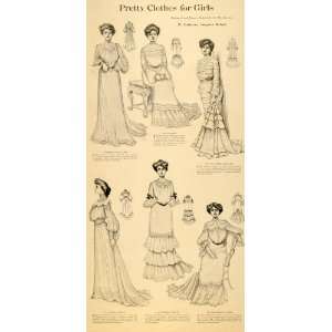  1903 Print Edwardian Lady Fashion Costume Dress Clothes 