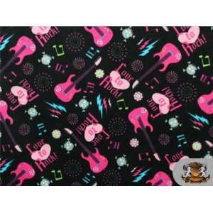  Fleece Printed *Love to Rock Pink* Fabric / By the Yard 