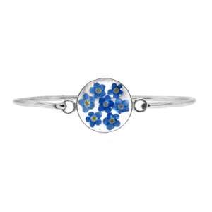    Sterling Silver Pressed Flower Round Bangle Bracelet: Jewelry