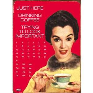  Drinking Coffee Metal Perpetual Calendar: Home & Kitchen