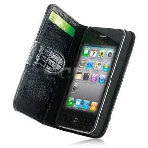  Ecell   BLACK CROCO SKIN LEATHER WALLET CASE FOR iPHONE 4 
