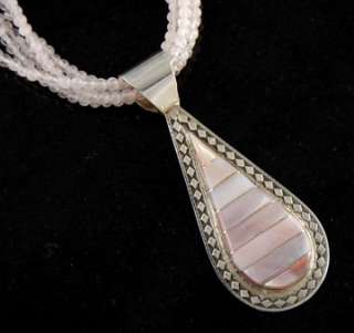 Navajo Sterling Silver Pink Mussel Shell Tear Drop Necklace Native 