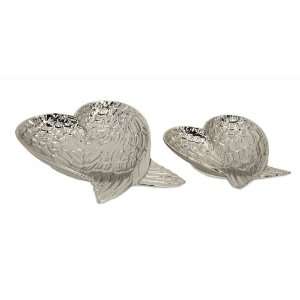  New   Set of 2 Heavenly Polished Silver Angel Wing Heart 