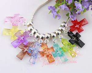 100Pc Mix color Transparent Plastic Cross Charm Beads 1  