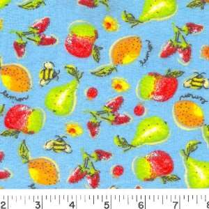  45 Wide TUTTI FRUITY FLANNEL  BLUE Fabric By The Yard 