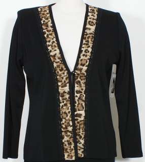 NWT MISOOK Black Leopard Crochet Trim Jacket PL L  