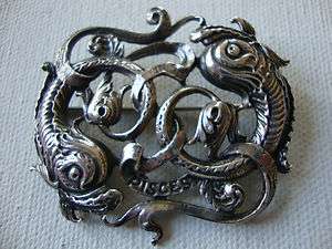 Vintage Cini sterling silver zodiac Pisces double fish brooch pendant 
