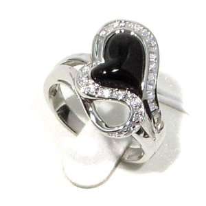  Natural Black Onyx & Swarovski Crystal Heart Designed Fine 