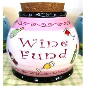  Wine Fund Money Jar Ceramic Pink Black Cork Lid