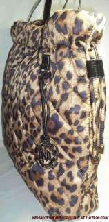 Handbag Michael Kors NWT XL Drawstring Leopard Tote Quilted Purse IQN 