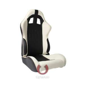 Cipher Auto Black & White Leatherette Reclinable Racing Seats (Sold in 
