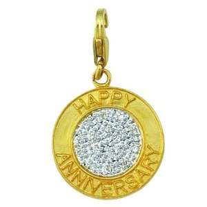  14K Yellow Gold Diamond Happy Anniversary Charm: Jewelry
