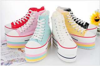 Women Canvas Platform Sneakers Black/White/Pink/Red/Skyblue/Yellow US 