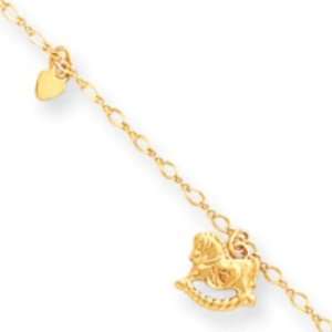  14k Gold Rocking Horse and Heart Bracelet Jewelry