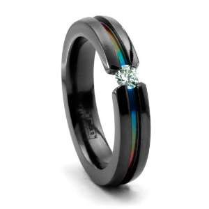    Black Titanium & Diamond Stackable Ring by Edward Mirell: Jewelry