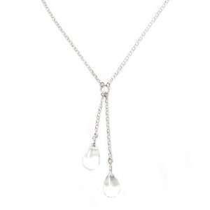 Sterling Silver Clear Smooth Glass Teadrop Necklace 