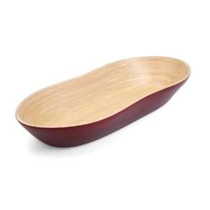 Bamboo and Lacquer. No Hot Foods or Liquids. Burgundy Tray Oval Shape 