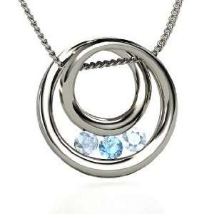Inner Circle Necklace, Round Blue Topaz Sterling Silver Necklace with 