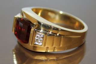 MENS RING RUBY AND REAL DIAMONDS SOLID 10K GOLD COMFORT FIT GEMSTONE 