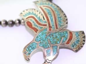 Zuni Native American Sterling Turquoise Eagle Necklace  
