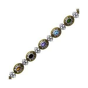    Sterling Silver Two Tone Multi Gemstone Circle Bracelet: Jewelry