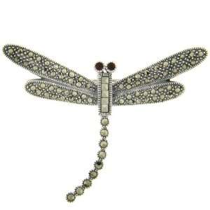  Sterling Silver Marcasite Dragonfly Brooch: Jewelry
