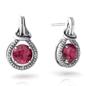   White Gold Round Genuine Pink Tourmaline Love Knot Earrings: Jewelry