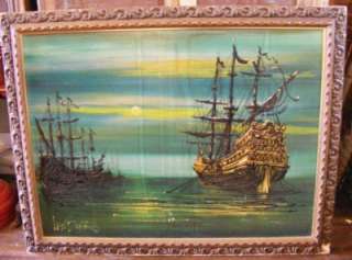 Old Large Framed Ship Painting by LEE BURR 45 x 35  