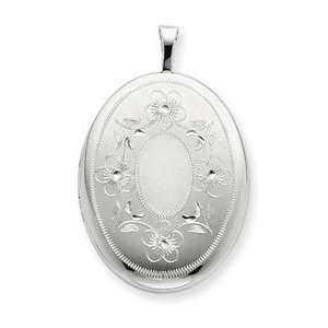  Silver 20mm Oval with Flowers Oval Locket Jewelry