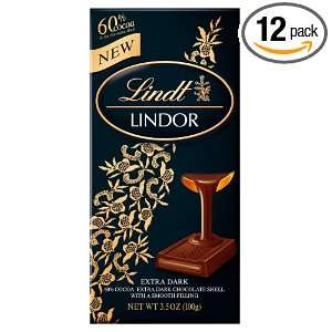 Lindt Lindor 60% Extra Dark Chocolate Filled Bar, 3.5 Ounce Bars (Pack 