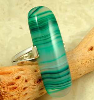 GREEN LACE AGATE & REAL .925 SILVER RING SIZE 7 JEWELRY  