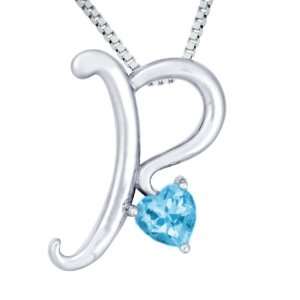    Sterling Silver Sky Blue Topaz Letter P Pendant,18 Jewelry