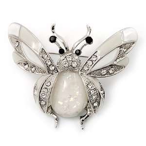  Large Enamel Bug Brooch (White) Jewelry