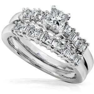  3/4 Carat Princess Diamond Bridal Wedding Ring Set 14k 